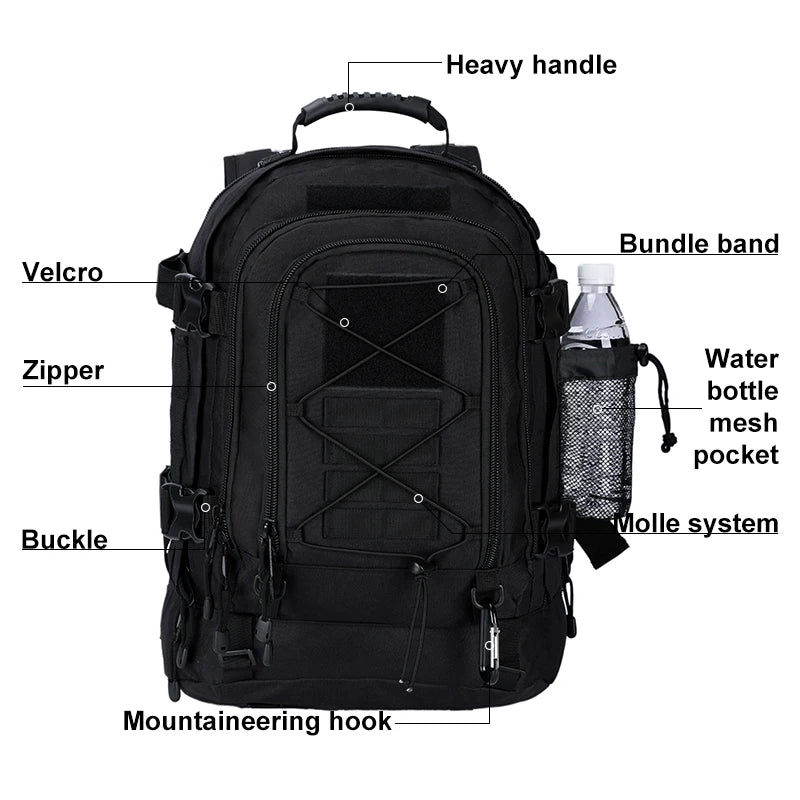 Unisex Military Tactical Backpack 56 to 75 L Large Capacity Hiking Camping
