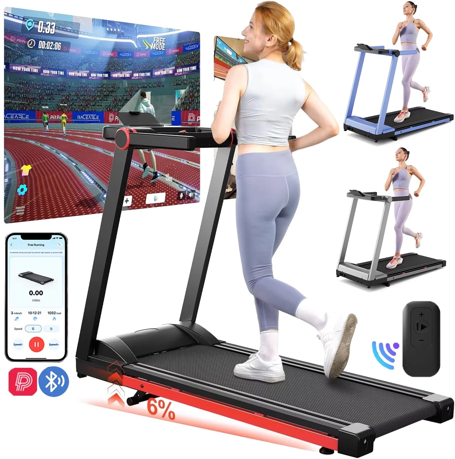 3.5HP Foldable Treadmill With 6 Percent Incline Bluetooth APP