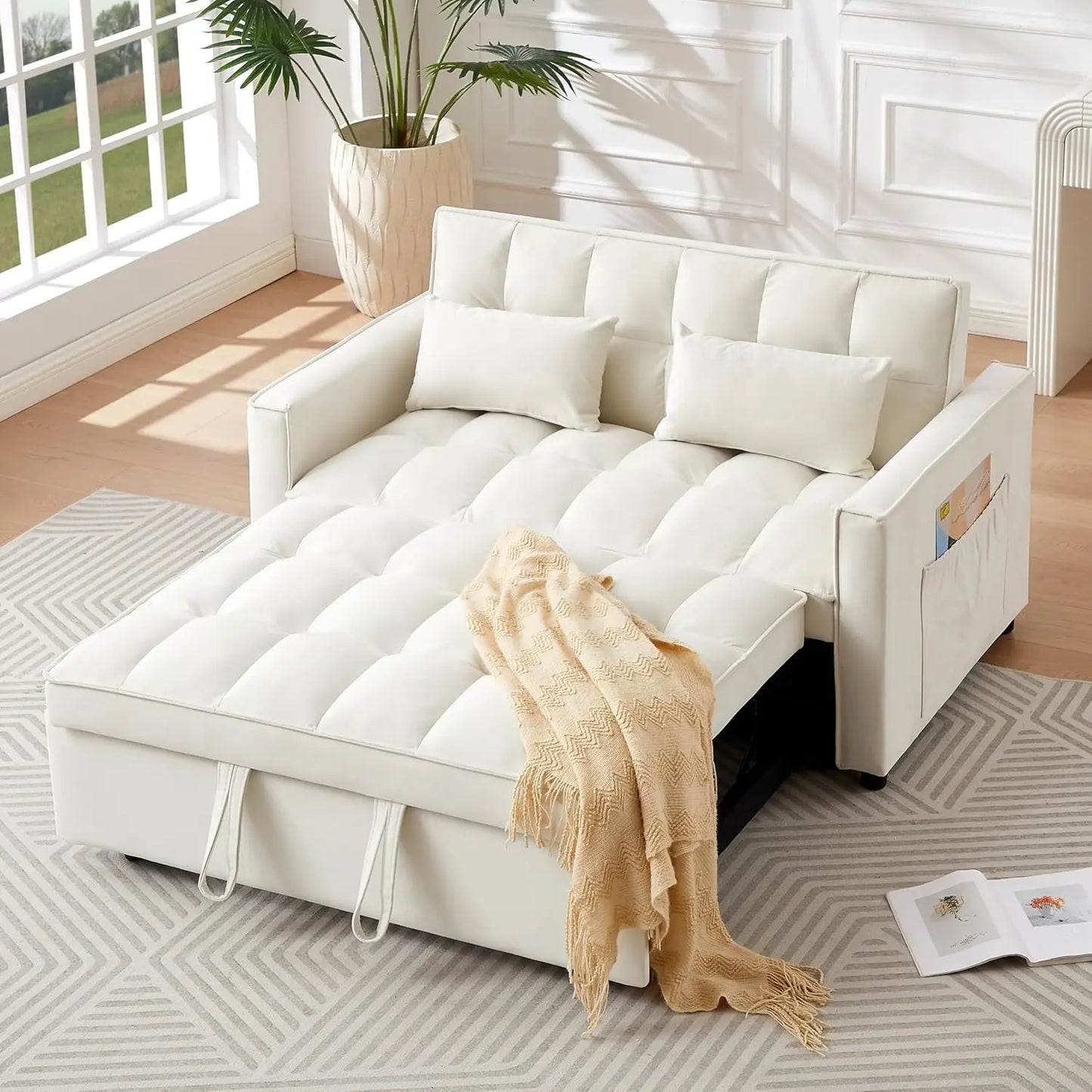 ZHUXIANG Convertible Sleeper Sofa Bed With Side Pocket Velvet