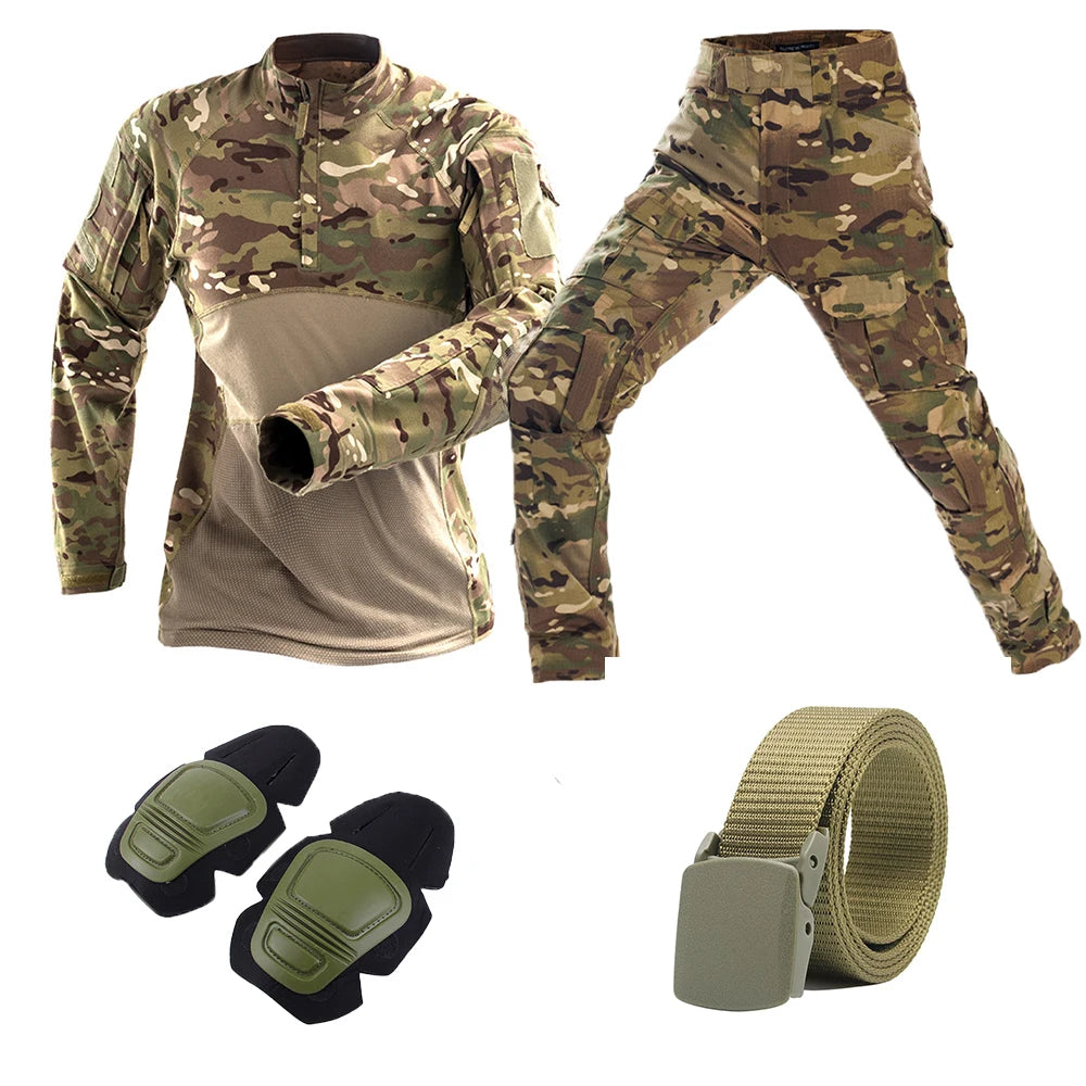 Multicam Tactical Combat Shirt and Pants Set for Airsoft Hunting