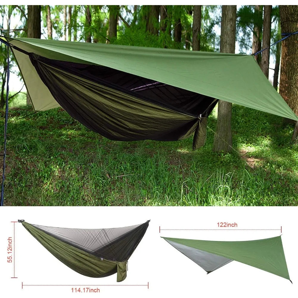 Camping Hammock With Rain Fly Tarp Mosquito Net And Straps