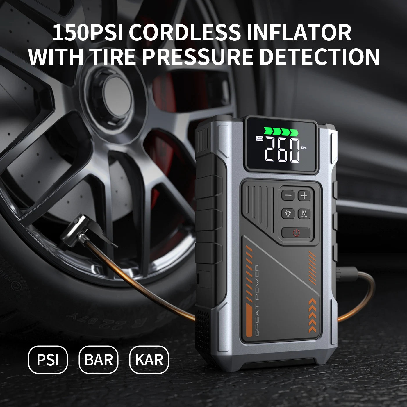 Portable Car Jump Starter With Air Compressor 3000A Peak 150 PSI Tire Inflator