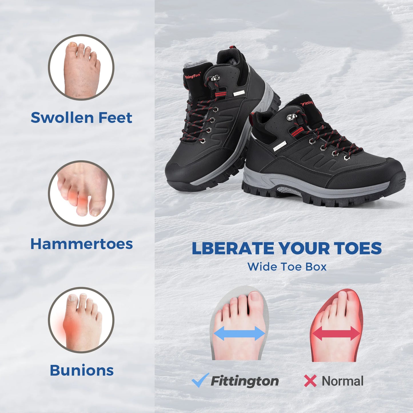 Men's Wide Snow Boots Winter Anti Slip Fur Lined Outdoor