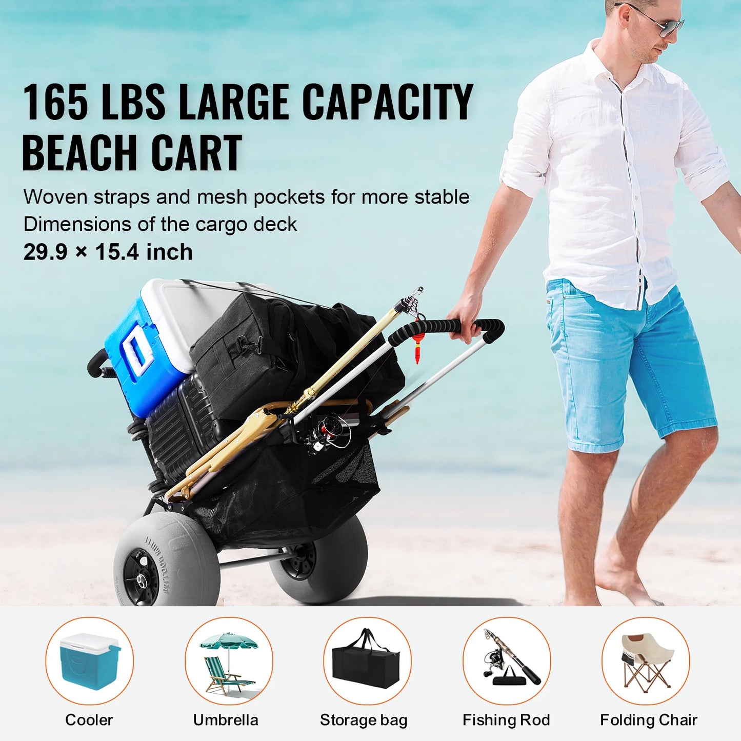 SucceBuy Beach Dolly With Large Wheels For Sand Outdoor Cart