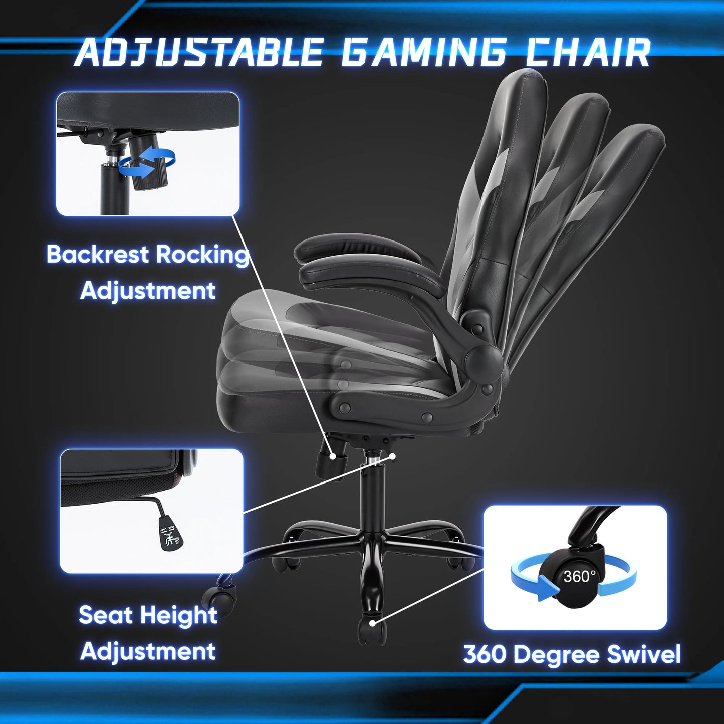 JHK Ergonomic Office Chair PU Leather Racing Chair With Armrests