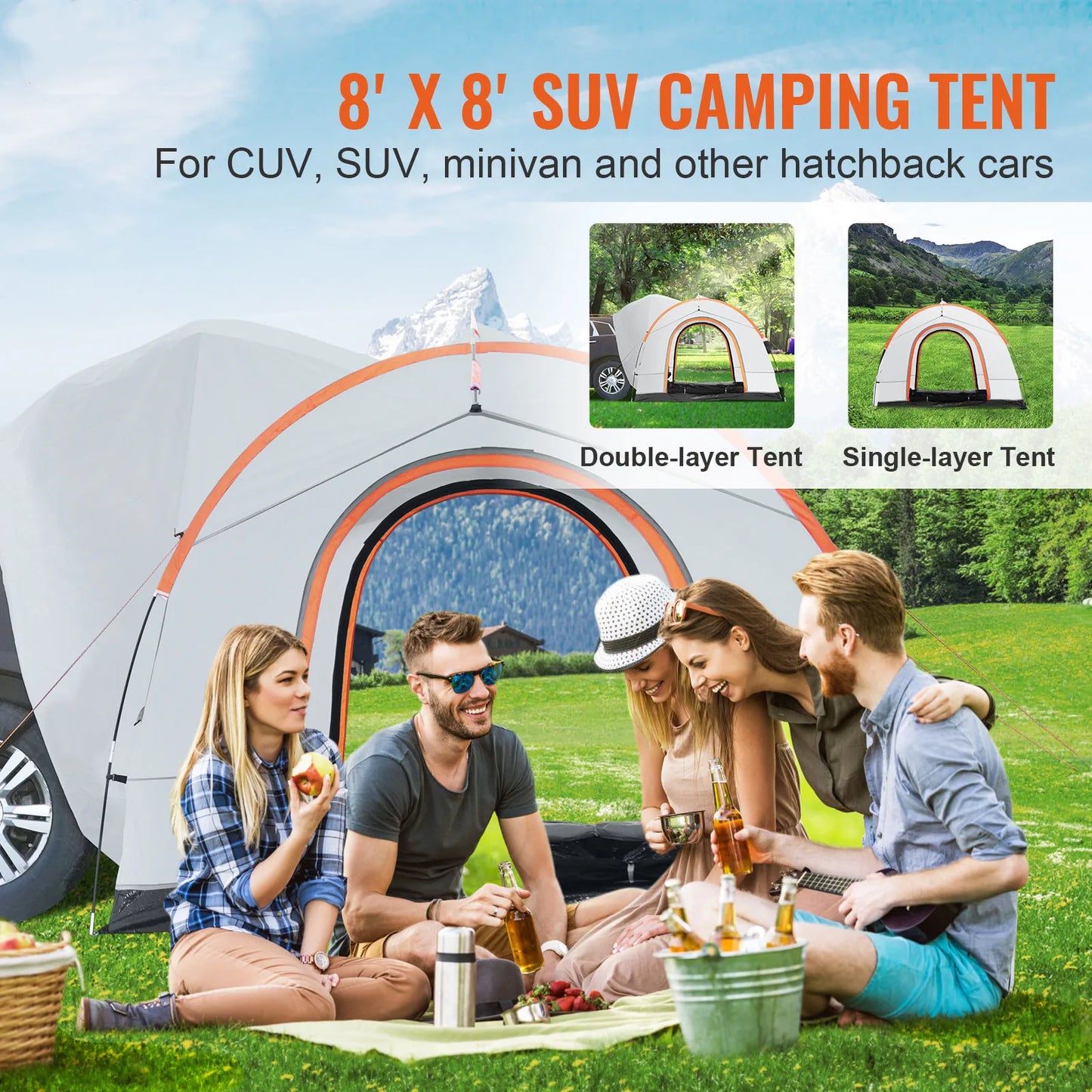SucceBuy SUV Camping Tent Attachment for SUV With Rain Layer