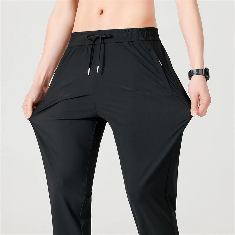 Ice Silk Mens Summer Breathable Outdoor Stretch Business Casual Trousers
