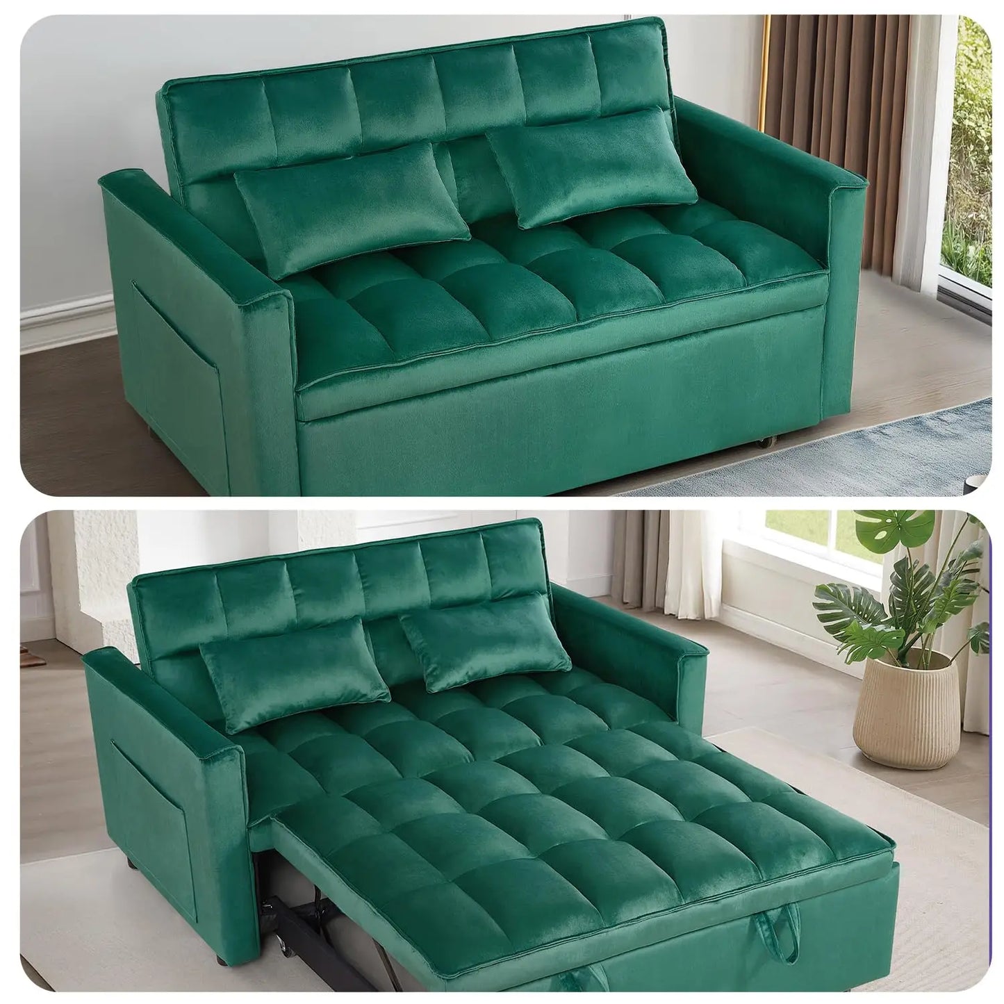 ZHUXIANG Convertible Sleeper Sofa Bed With Side Pocket Velvet