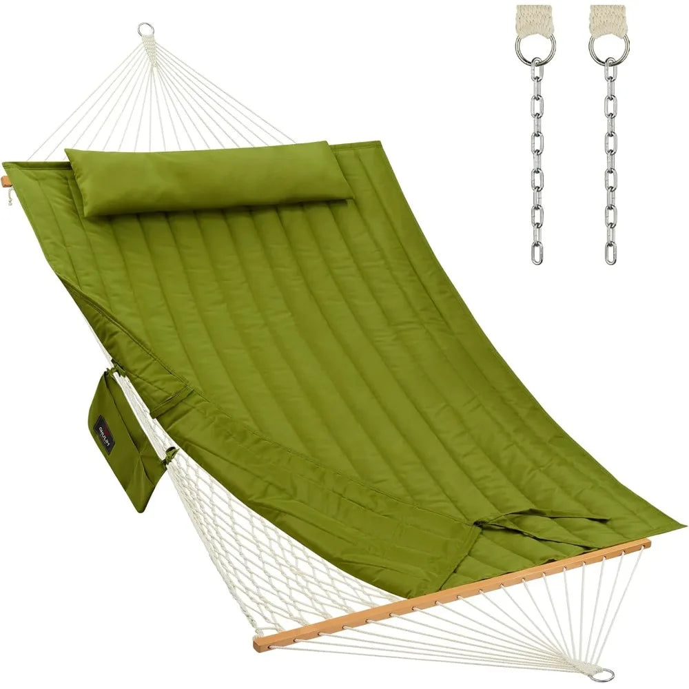 Outdoor Double Hammock With Hardwood Spreader Bars Durable