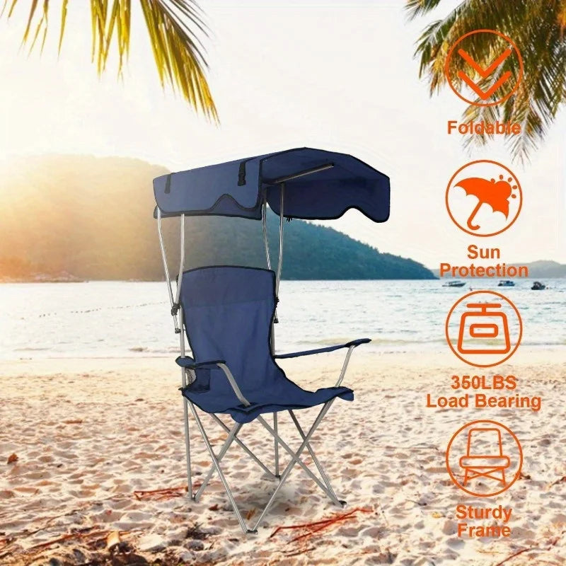All Weather Camping Chair With Canopy Folding Lounge UPF 50