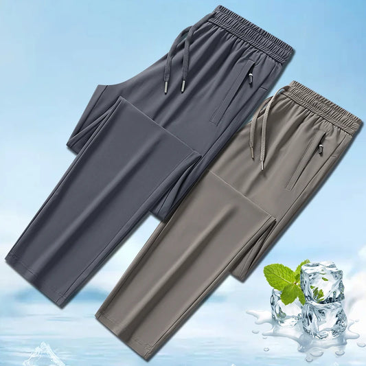 Ice Silk Mens Summer Breathable Outdoor Stretch Business Casual Trousers