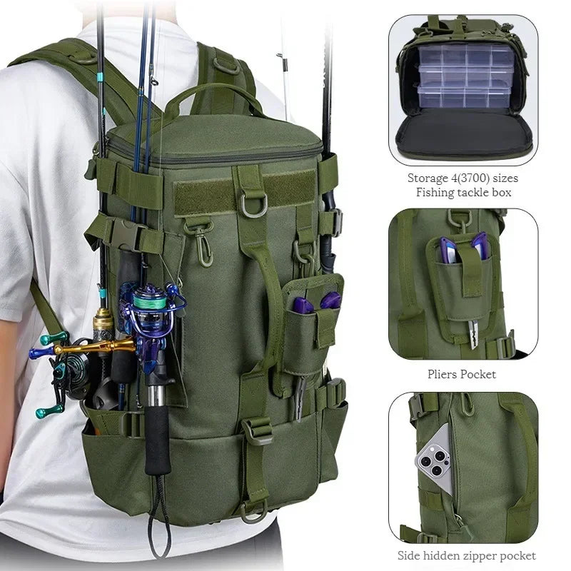 Multifunctional Fishing Backpack With Large Capacity Rod Storage Shoulder Bag
